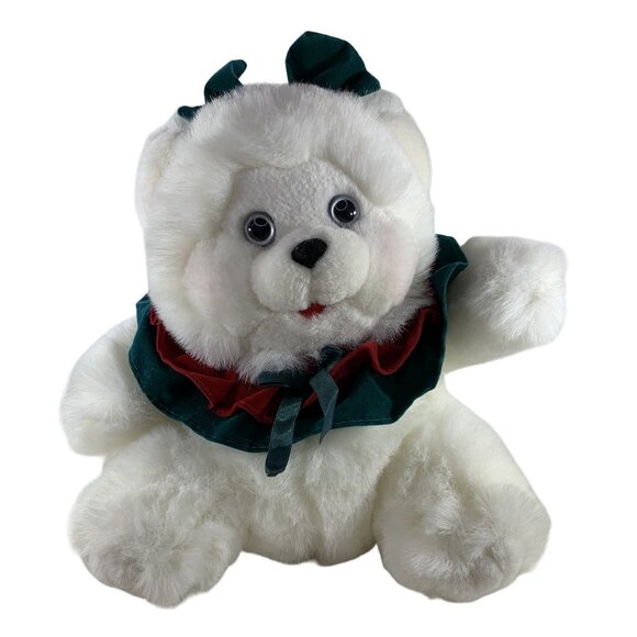 Vintage Dan Dee Holiday White Plush Teddy Bear 10" Christmas Ruffles Bow Stuffed - Picture 2 of 10